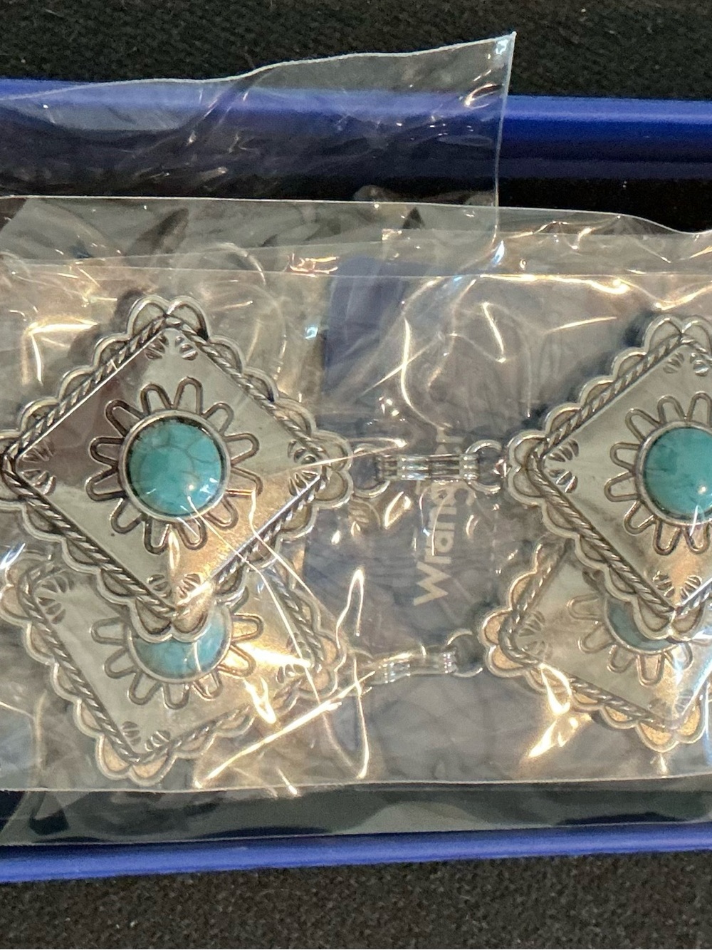 Wrangler Silver-Tone Belt with Turquoise Accents